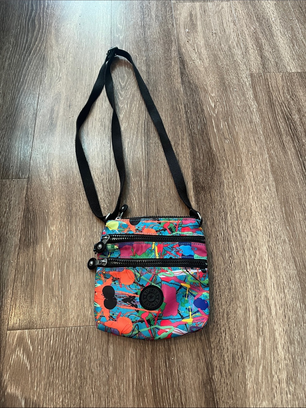 Kipling Small Multicolor Floral Crossbody Bag with Black Strap